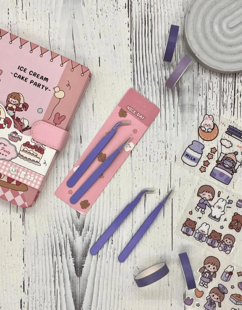 Kağıt Gemi Dükkan Paper Ship Shop Set of 2 Sticker Tweezers Straight and Curved Tip Purple sticker washi Tape Sticker Bullet Journal