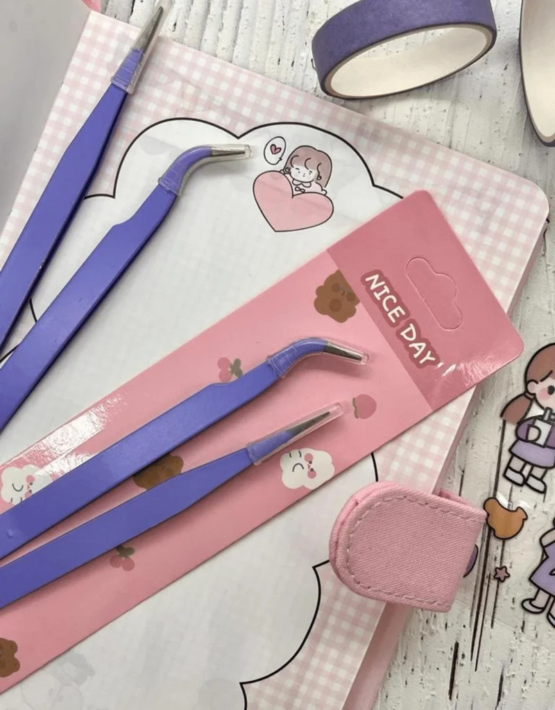 Kağıt Gemi Dükkan Paper Ship Shop Set of 2 Sticker Tweezers Straight and Curved Tip Purple sticker washi Tape Sticker Bullet Journal