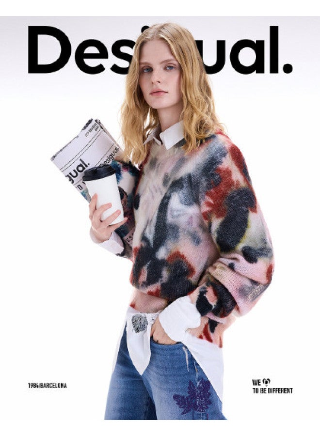 DESIGUAL 25 وصول جديد خريف/شتاء سترة نسائية من مزيج الصوف بطباعة زهور بالألوان المائية - Image 1