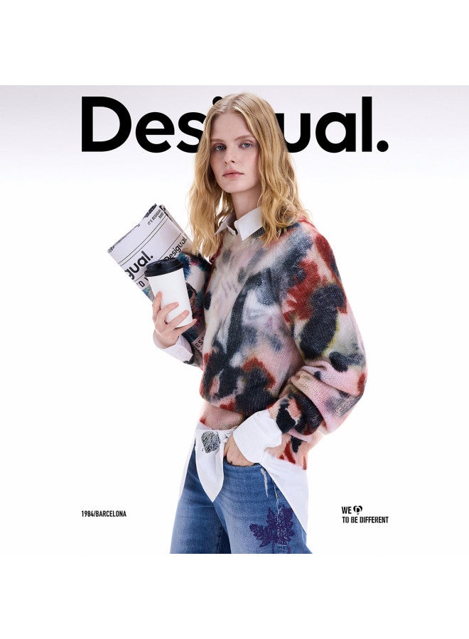 DESIGUAL 25 وصول جديد خريف/شتاء سترة نسائية من مزيج الصوف بطباعة زهور بالألوان المائية - Image 2