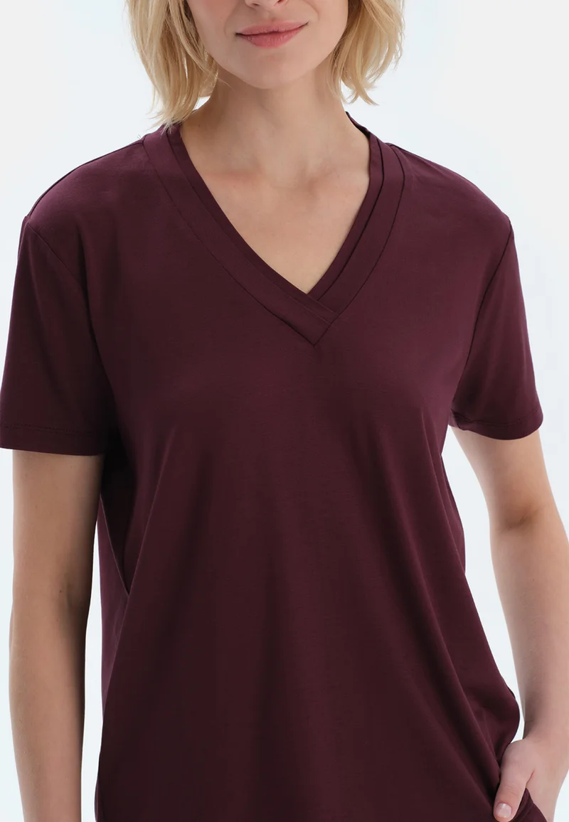 dagi Regular/Classic Fit T-shirt & Trousers Pajama Sets V Neck Cotton Blend Sleepwear