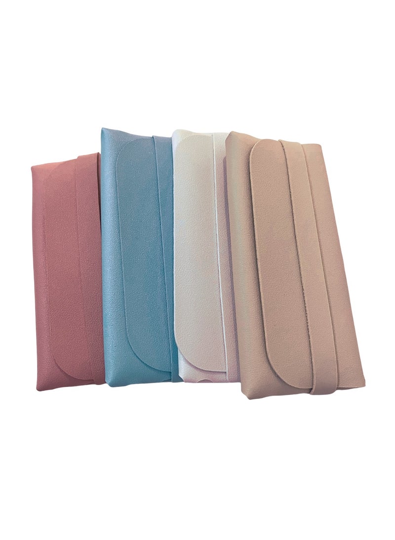 Booma Opticals Pack of 4 Soft Glasses Cases, 8 x 17 cm, Glasses Case, PU Leather, Sunglasses Case, Soft Bag, Sunglasses Bag for Men & Women: Pastel colors: Peach, Beige, White, Aqua. Useful for Storage & Travel. - Image 3