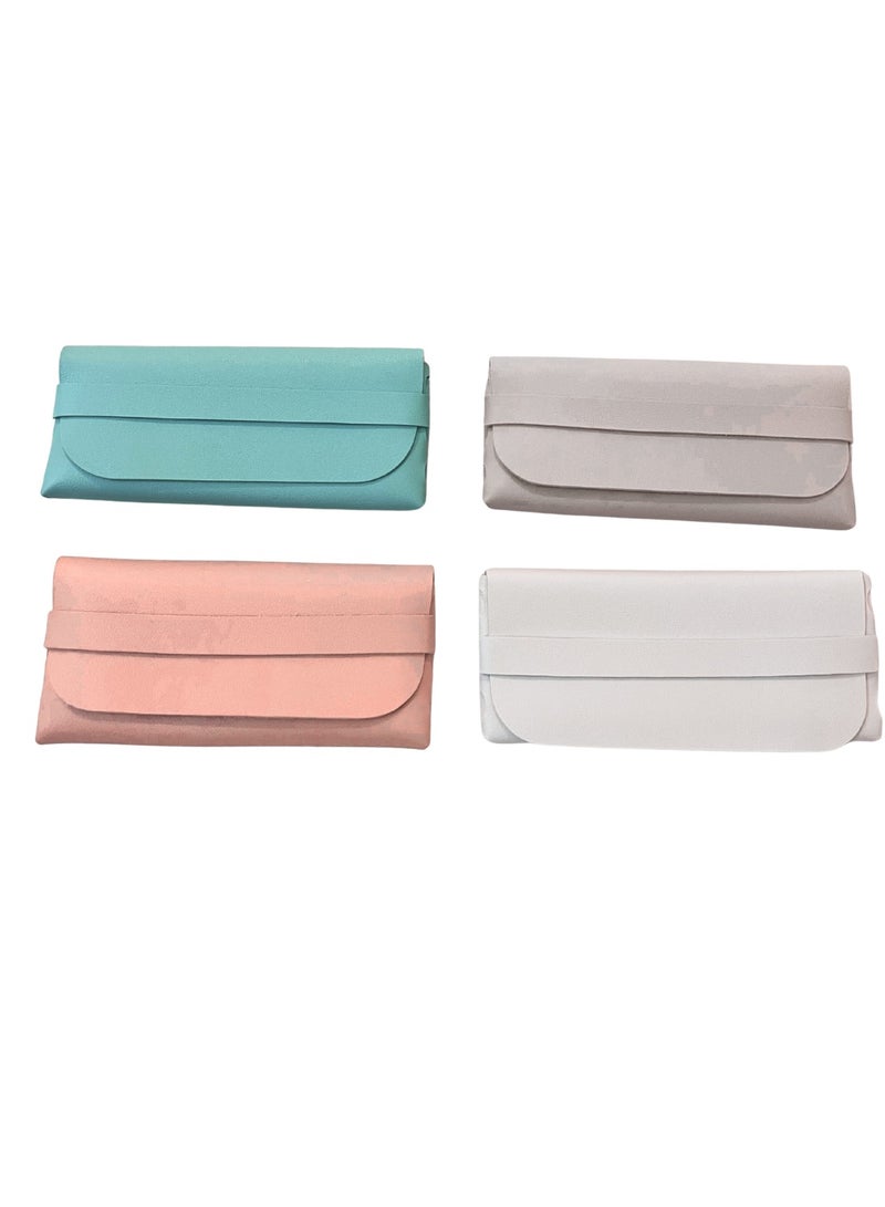 Booma Opticals Pack of 4 Soft Glasses Cases, 8 x 17 cm, Glasses Case, PU Leather, Sunglasses Case, Soft Bag, Sunglasses Bag for Men & Women: Pastel colors: Peach, Beige, White, Aqua. Useful for Storage & Travel. - Image 4