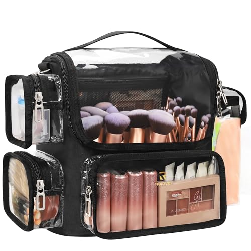 TANTO Makeup Brush Bag Makeup Artist Bag Makeup Brush Holder Travel Clear Makeup Bag Professional Cosmetic Bag Large Makeup Case Portable Storage Organizer Bag with Adjustable DivideShoulder Strap - Image 1