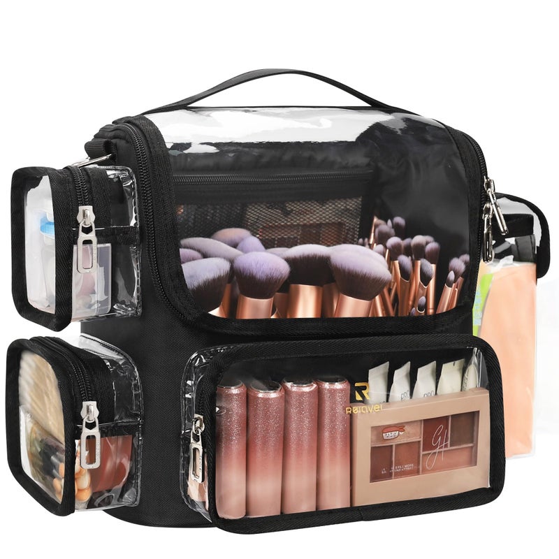 TANTO Makeup Brush Bag Makeup Artist Bag Makeup Brush Holder Travel Clear Makeup Bag Professional Cosmetic Bag Large Makeup Case Portable Storage Organizer Bag with Adjustable DivideShoulder Strap - Image 2