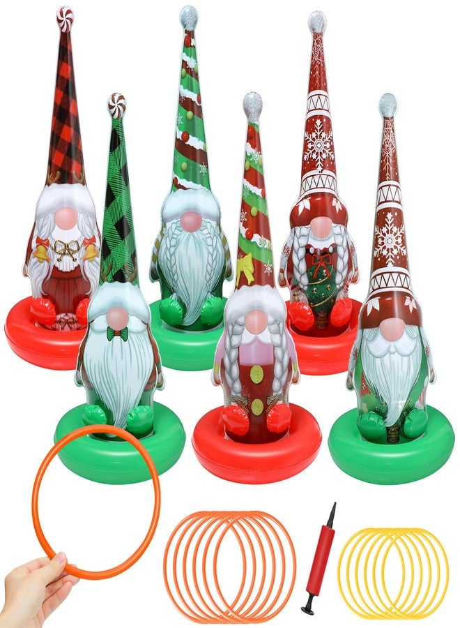 quescu 6 Pack Inflatable Christmas Gnome Ring Toss Game,Christmas Party Games for Kids,Adults,Family,Indoor Outdoor Game Garden Toy - Image 1