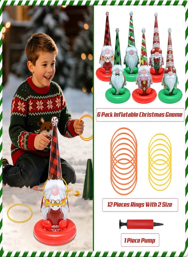 quescu 6 Pack Inflatable Christmas Gnome Ring Toss Game,Christmas Party Games for Kids,Adults,Family,Indoor Outdoor Game Garden Toy - Image 2
