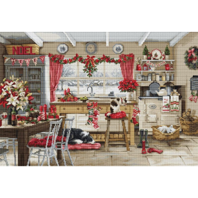 LucaS Cross Stitch Kit Gold  Christmas Farmhouse Kitchen BU5053 Counted Cross Stitch Kit for Adults Needlecraft and Embroidery Kit
