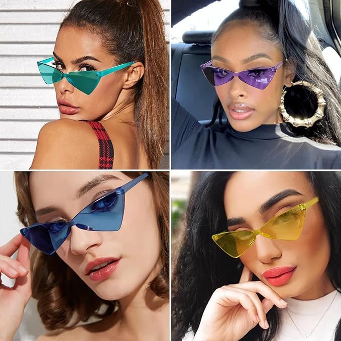 STORE 2508 Pack of 16 Cat Eye Sunglasses Bulk Triangle Shaped Rimless Sunglasses Unisex Frameless Glasses Transparent Candy Colour Fun Sunglasses Holi Party Pool Party Group Holidays - Image 5