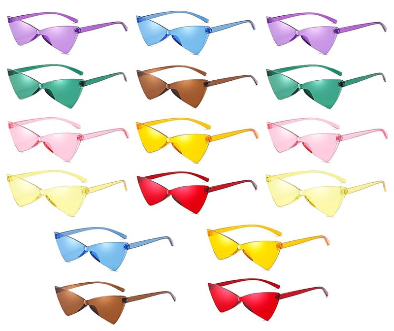 STORE 2508 Pack of 16 Cat Eye Sunglasses Bulk Triangle Shaped Rimless Sunglasses Unisex Frameless Glasses Transparent Candy Colour Fun Sunglasses Holi Party Pool Party Group Holidays - Image 1