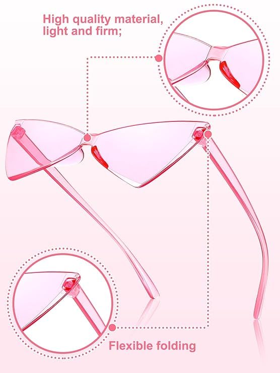 STORE 2508 Pack of 16 Cat Eye Sunglasses Bulk Triangle Shaped Rimless Sunglasses Unisex Frameless Glasses Transparent Candy Colour Fun Sunglasses Holi Party Pool Party Group Holidays - Image 4