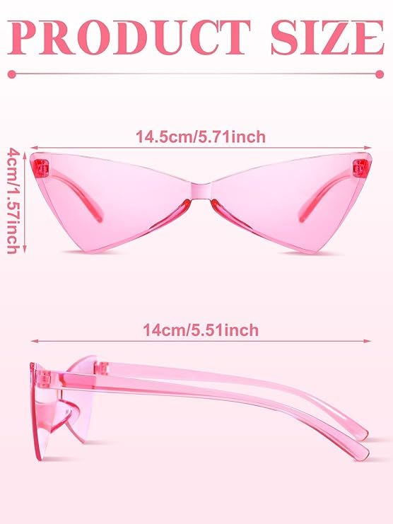 STORE 2508 Pack of 16 Cat Eye Sunglasses Bulk Triangle Shaped Rimless Sunglasses Unisex Frameless Glasses Transparent Candy Colour Fun Sunglasses Holi Party Pool Party Group Holidays - Image 2