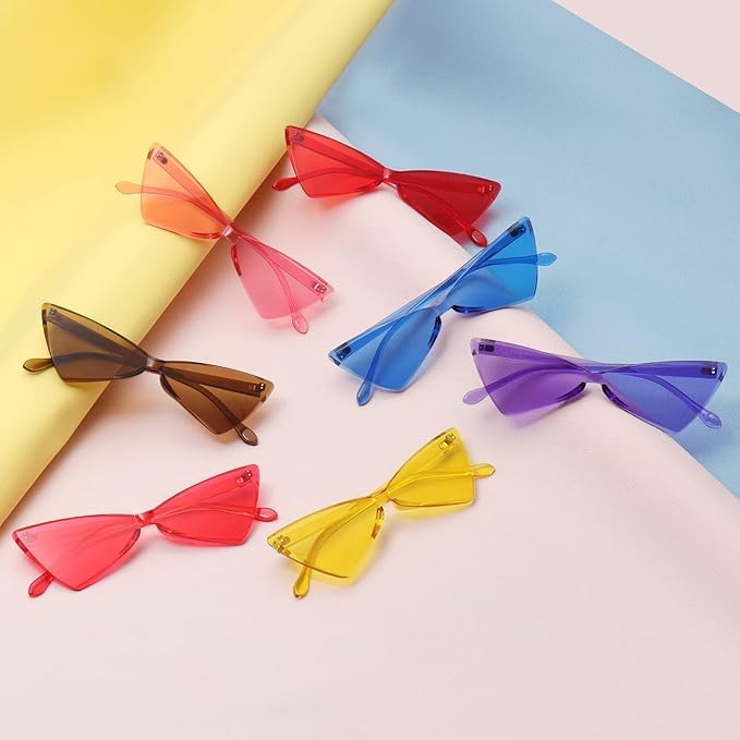 STORE 2508 Pack of 16 Cat Eye Sunglasses Bulk Triangle Shaped Rimless Sunglasses Unisex Frameless Glasses Transparent Candy Colour Fun Sunglasses Holi Party Pool Party Group Holidays - Image 3