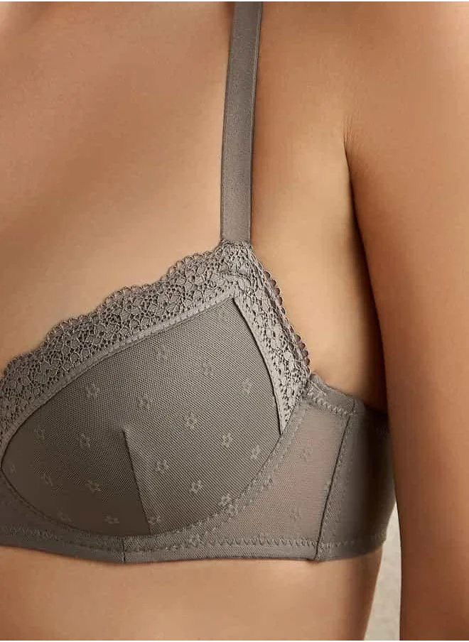 فاف Lace Textured Balconette Bra with Bow Detail
