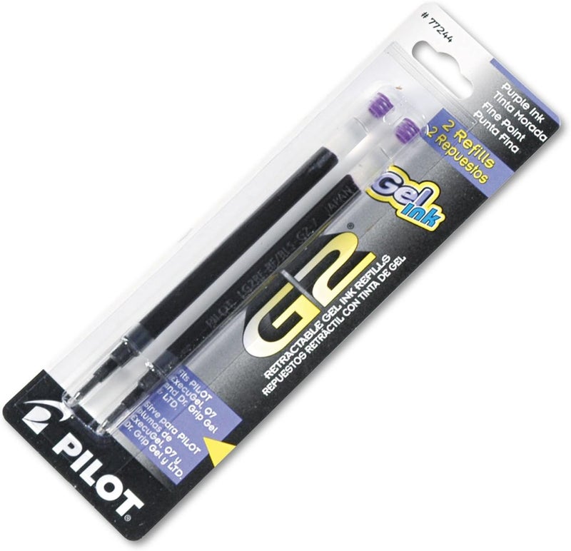 Pilot G2 Gel Ink Refills, Fine Point 0.7 mm, Purple, Pack of 2 - Image 1
