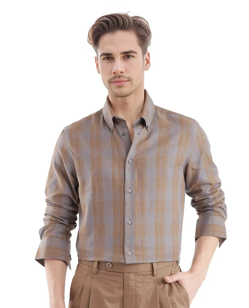 Rare Rabbit Rare Rabbit Men's Funto Dark Grey Cotton Fabric Full Sleeve Regular Fit Checks Shirt