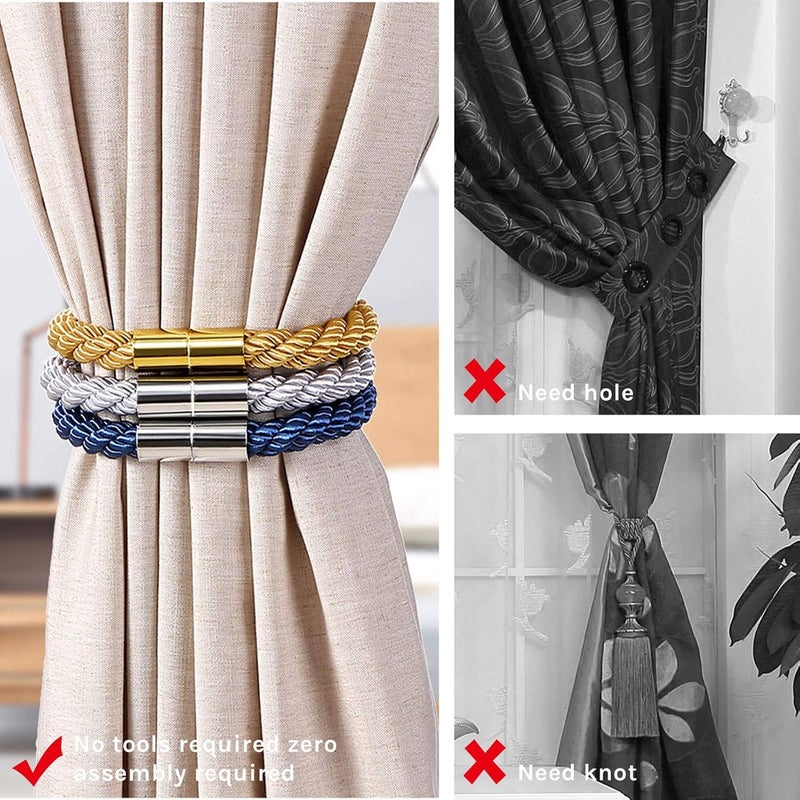 NICEEC 2 Pack Strong Magnetic Curtain Tiebacks Modern Simple Style Drape Tie Backs Convenient Decorative Weave Rope Curtain Holdbacks for Thin or Thick Home & Office Window Draperies (Beige) - Image 2