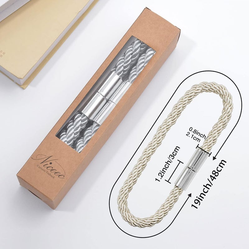 NICEEC 2 Pack Strong Magnetic Curtain Tiebacks Modern Simple Style Drape Tie Backs Convenient Decorative Weave Rope Curtain Holdbacks for Thin or Thick Home & Office Window Draperies (Beige) - Image 4