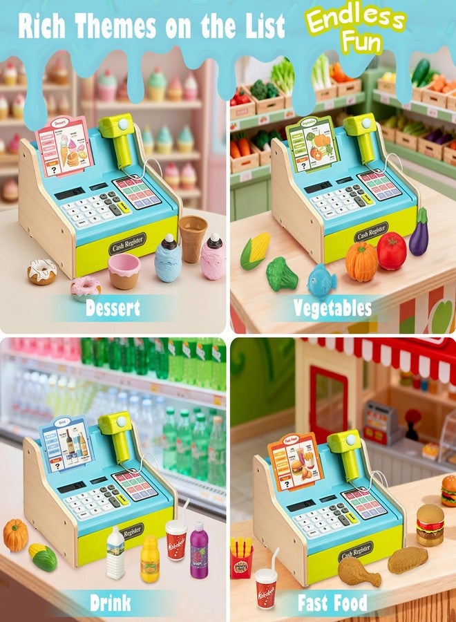 VROGTIK Wooden Cash Register for Kids with Shopping Cart Rechargeable Kid Cash Register with Scanner Gift for Kid Age 3 4 5 6 7 8 9 Year Old Pretend Play for Toddlers Toys for 3-12 Year Old Kids - Image 4