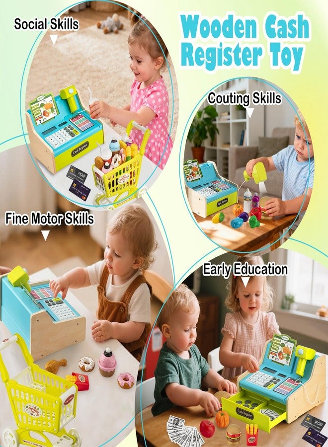 VROGTIK Wooden Cash Register for Kids with Shopping Cart Rechargeable Kid Cash Register with Scanner Gift for Kid Age 3 4 5 6 7 8 9 Year Old Pretend Play for Toddlers Toys for 3-12 Year Old Kids - Image 3