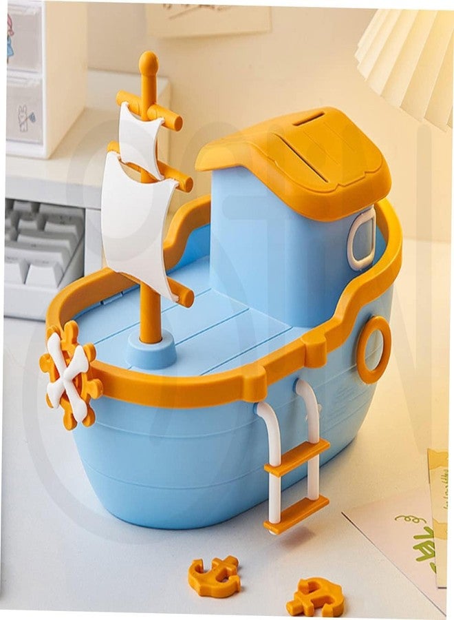 Ostin Creative Cute Cartoon Money Bank, Piggy Bank Pirate Ship Money Bank Unbreakable Plastic Coin Bank Money Boxes Kids Pirate Ship Toys Sailboat Statue Model for Birthday - Image 3