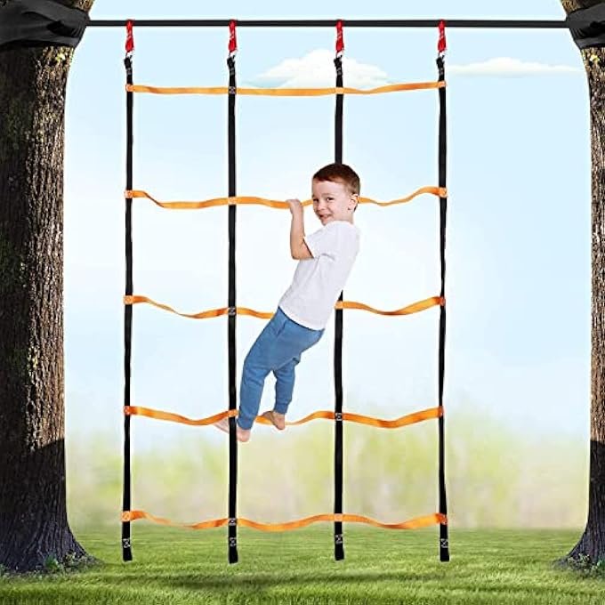 rayihni Ninja Obstacle Course Kit For Kids Outdoor Ninja Warrior Playground Training Equipment'S Backyard Monkey Bar With Most Complete Accessories, Monkey Bars, Rope Ladder, Monkey Fist, Rings - Image 5