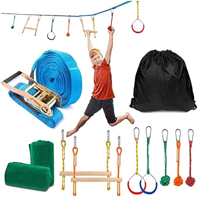rayihni Ninja Obstacle Course Kit For Kids Outdoor Ninja Warrior Playground Training Equipment'S Backyard Monkey Bar With Most Complete Accessories, Monkey Bars, Rope Ladder, Monkey Fist, Rings - Image 1