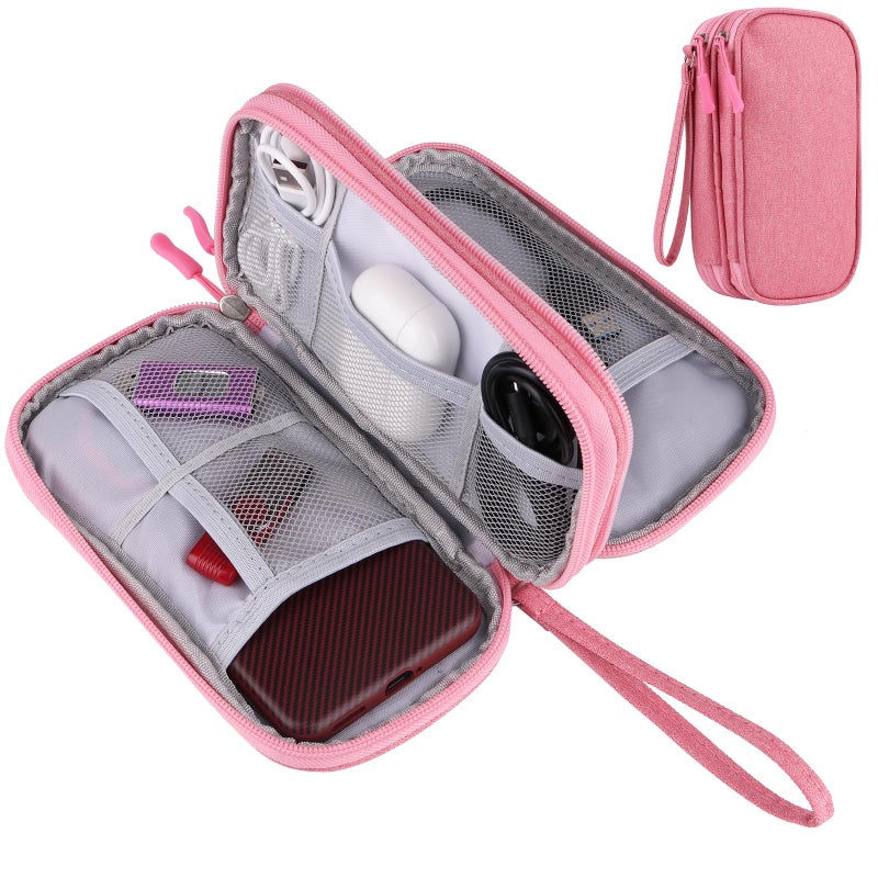 JIAKAI Travel Cable Organizer,Electronics Accessories Organizer Bag,for Charger, Phone, memory card,Travel Gadget Bag-Pink - Image 1