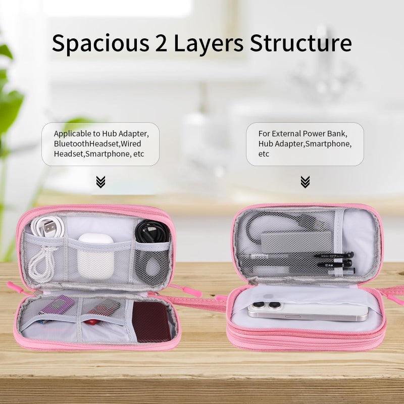 JIAKAI Travel Cable Organizer,Electronics Accessories Organizer Bag,for Charger, Phone, memory card,Travel Gadget Bag-Pink - Image 2