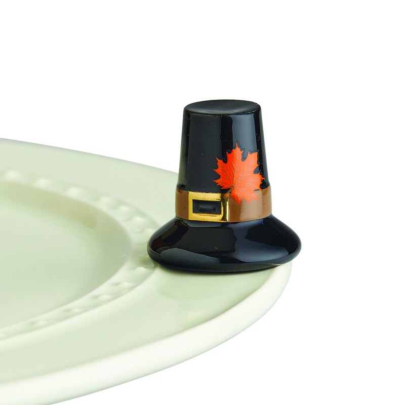 nf nora fleming Nora Fleming We Gather Together Pilgrim Hat  HandPainted Ceramic Thanksgiving Decor  Fall Minis for The Home and Office 