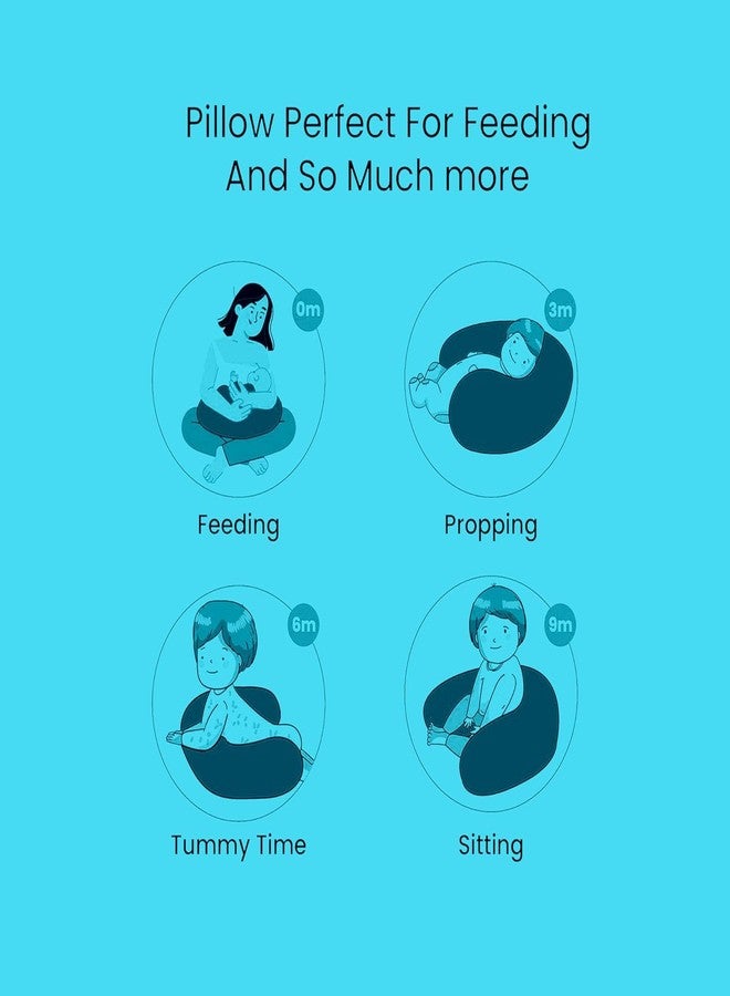 SHYONA 5 in 1 New Born Baby Feeding Pillow with 100% Cotton Detachable Cover | with Belt and Baby Hoop | Breastfeeding Pillow | Nursing Pillow (Blue) - Image 3