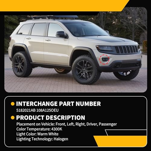 Jecoupoon Pair Fog Lights Assembly Compatible with 2014-2020 Grand Cherokee 2021 Cherokee Left and Right Front Fog Lamps Clear 5182021AB 108A125OEU - Image 4