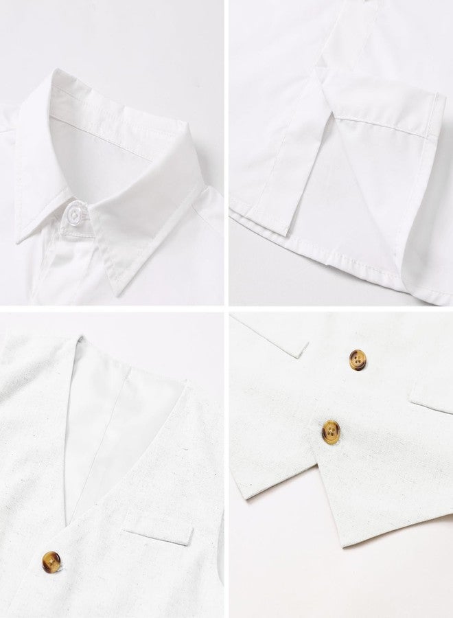 SANGTREE Boys' Gentleman Bowtie Formal Outfit V Neck Vest Wedding Party Suit, Linen White, 18-24 Months = Tag 90 - Image 4
