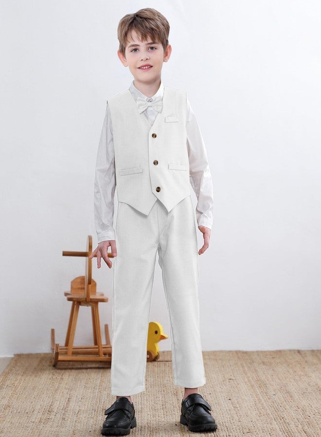 SANGTREE Boys' Gentleman Bowtie Formal Outfit V Neck Vest Wedding Party Suit, Linen White, 18-24 Months = Tag 90 - Image 3