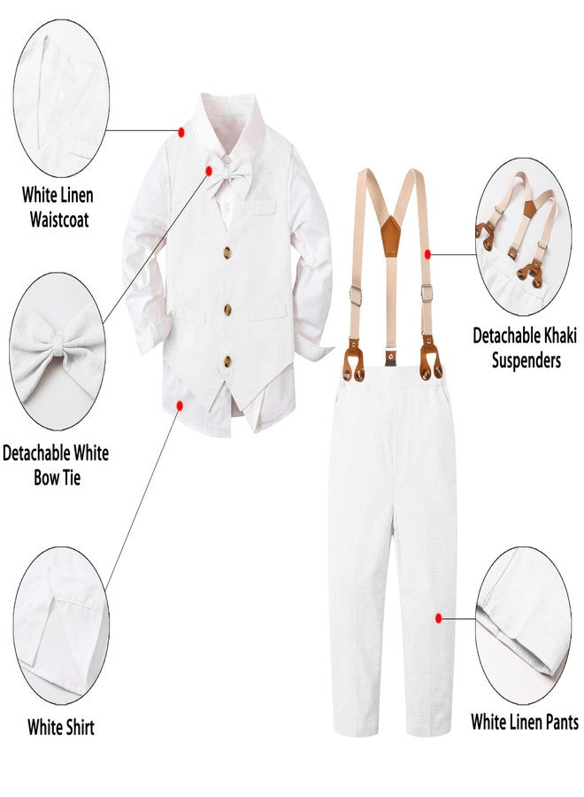 SANGTREE Boys' Gentleman Bowtie Formal Outfit V Neck Vest Wedding Party Suit, Linen White, 18-24 Months = Tag 90 - Image 2