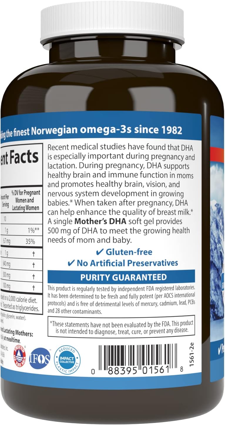 Carlson  Mothers DHA 500 mg DHA Prenatal Support Fetal Development  Immune Health 120 Softgels - Image 3