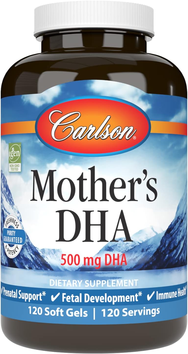 Carlson  Mothers DHA 500 mg DHA Prenatal Support Fetal Development  Immune Health 120 Softgels - Image 1