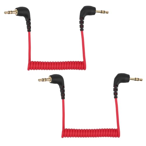BTFO 2pcs 3.5mm Microphone Cable, Camera Audio Cable 3.5mm TRS Coiled Dual Patch Cable Audio Mic Cord Compatible with DJI Mic 2 & Rode Microphone Wireless Pro (Red) - Image 1