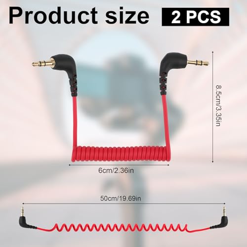 BTFO 2pcs 3.5mm Microphone Cable, Camera Audio Cable 3.5mm TRS Coiled Dual Patch Cable Audio Mic Cord Compatible with DJI Mic 2 & Rode Microphone Wireless Pro (Red) - Image 2
