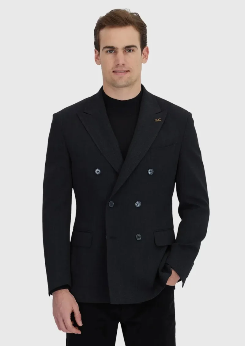 RAMSEY Black Patterned Zeroweight Slim Fit Wool Blended Jacket