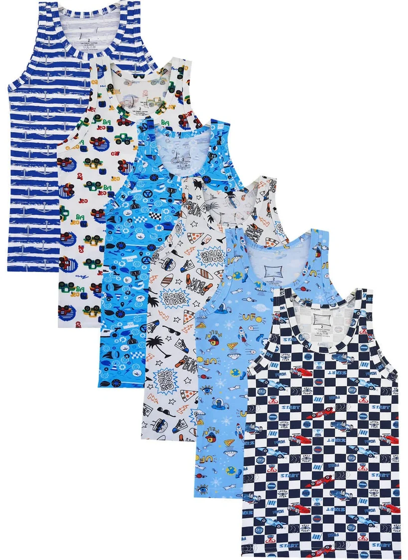 Hepsine Rakip Rival of All 6-Piece Boy's Colorful Undershirt Cotton Strap Printed Elastane