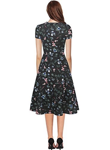 HELYO Swing Dresses for Women's Round Neck Floral Casual Pockets Tunic Loose Wedding Party Swing Dress A-Line Dress 162 Black XXL - Image 2