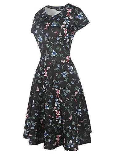 HELYO Swing Dresses for Women's Round Neck Floral Casual Pockets Tunic Loose Wedding Party Swing Dress A-Line Dress 162 Black XXL - Image 5