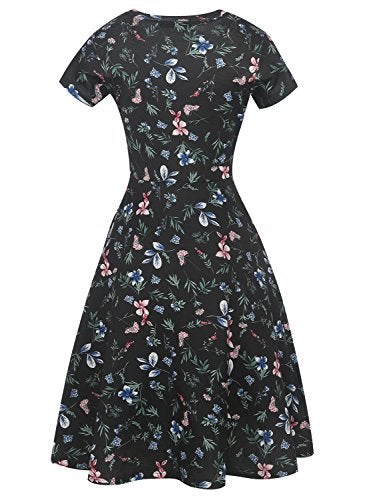 HELYO Swing Dresses for Women's Round Neck Floral Casual Pockets Tunic Loose Wedding Party Swing Dress A-Line Dress 162 Black XXL - Image 4