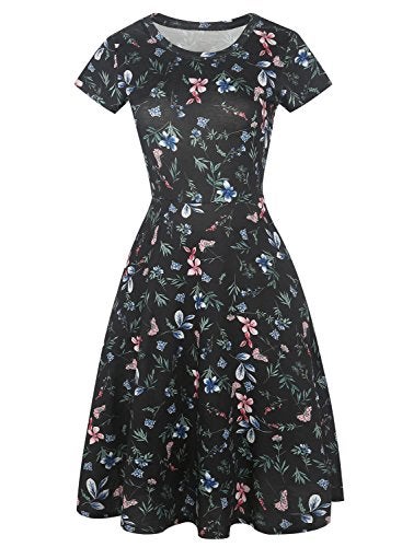 HELYO Swing Dresses for Women's Round Neck Floral Casual Pockets Tunic Loose Wedding Party Swing Dress A-Line Dress 162 Black XXL - Image 3