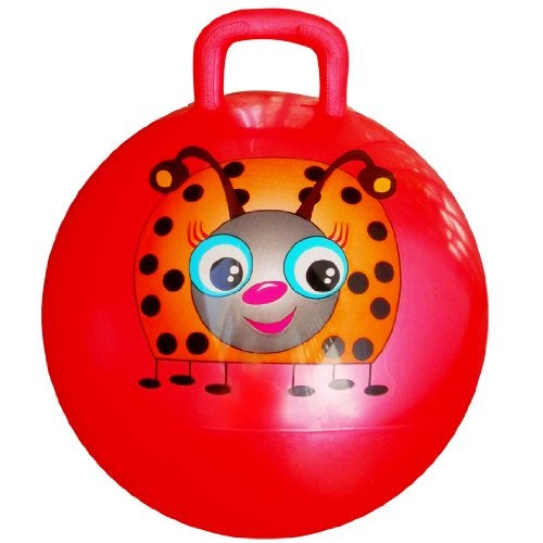 AppleRound Hippity Hoppity Hopball with Ball Pump, 18in/45cm Diameter for Age 3-7, Kangaroo Bouncer, Space Hopper Ball with Handle for Children, Printed Design (Ladybug) - Image 1