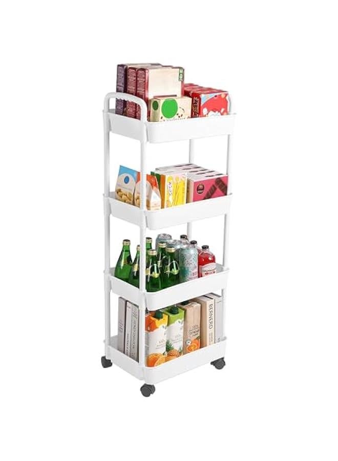 هوكور عربة دوارة من 4 طبقات بعجلات من تراسل، عربة تخزين قابلة للفصل بمقبض وعجلات قابلة للقفل، رفوف تنظيم سلة التخزين، سهلة التجميع للحمام والمطبخ - Image 1