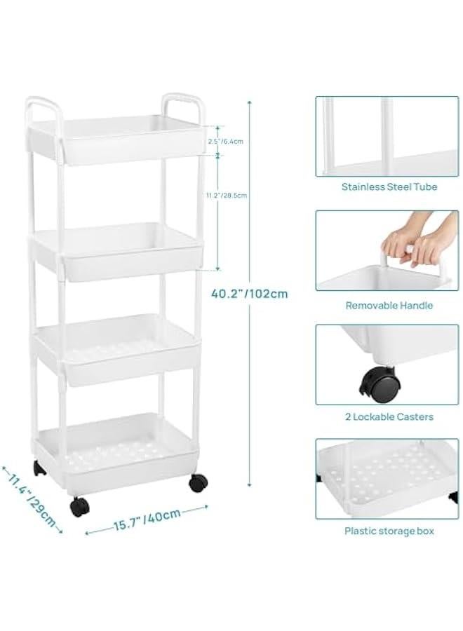 هوكور عربة دوارة من 4 طبقات بعجلات من تراسل، عربة تخزين قابلة للفصل بمقبض وعجلات قابلة للقفل، رفوف تنظيم سلة التخزين، سهلة التجميع للحمام والمطبخ - Image 2