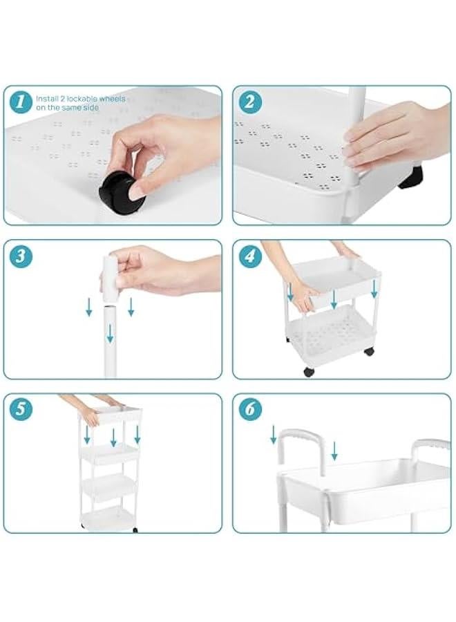 هوكور عربة دوارة من 4 طبقات بعجلات من تراسل، عربة تخزين قابلة للفصل بمقبض وعجلات قابلة للقفل، رفوف تنظيم سلة التخزين، سهلة التجميع للحمام والمطبخ - Image 3