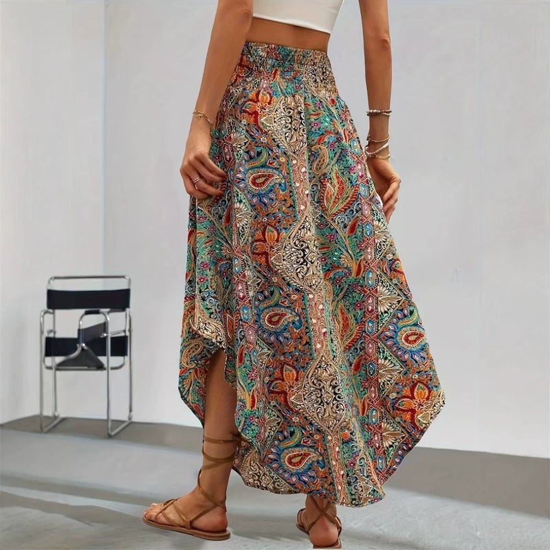 Bohemian Floral A-line Midi Skirt - Image 2